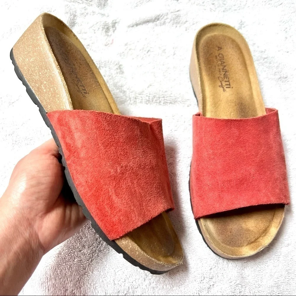A. GIANNETTI Made in Italy suede leather red Slide Sandals Womens size 8 - Picture 3 of 9